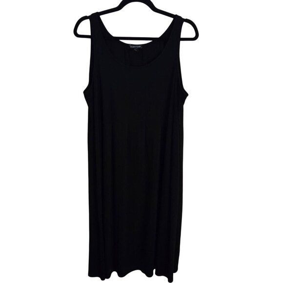 Eileen Fisher 100% Silk Crepe Black Pleated Sleeveless Midi Dress Size S - Picture 1 of 4